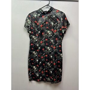 DBY Ltd Dress Womens 9 Black Floral Cheongsam Qipao Mini Asian Inspired